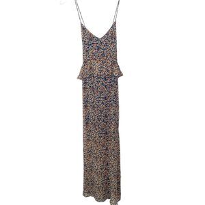 Zara Blue and Brown Floral Midi Dress